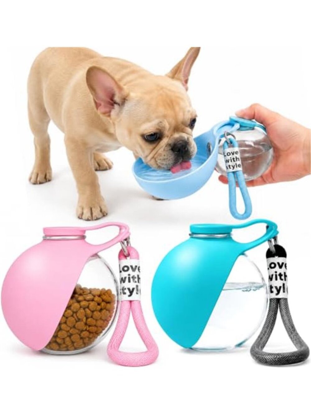 2 Pack Portable Dog Water Bottle with Collapsible Silicone Bowl